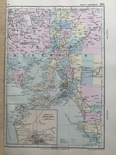 1891 South Australia Hand Coloured Original Antique Map by G.W. Bacon