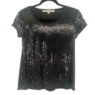 Max Studio Y2K Small Sequin Black Spandex Short Sleeve Top