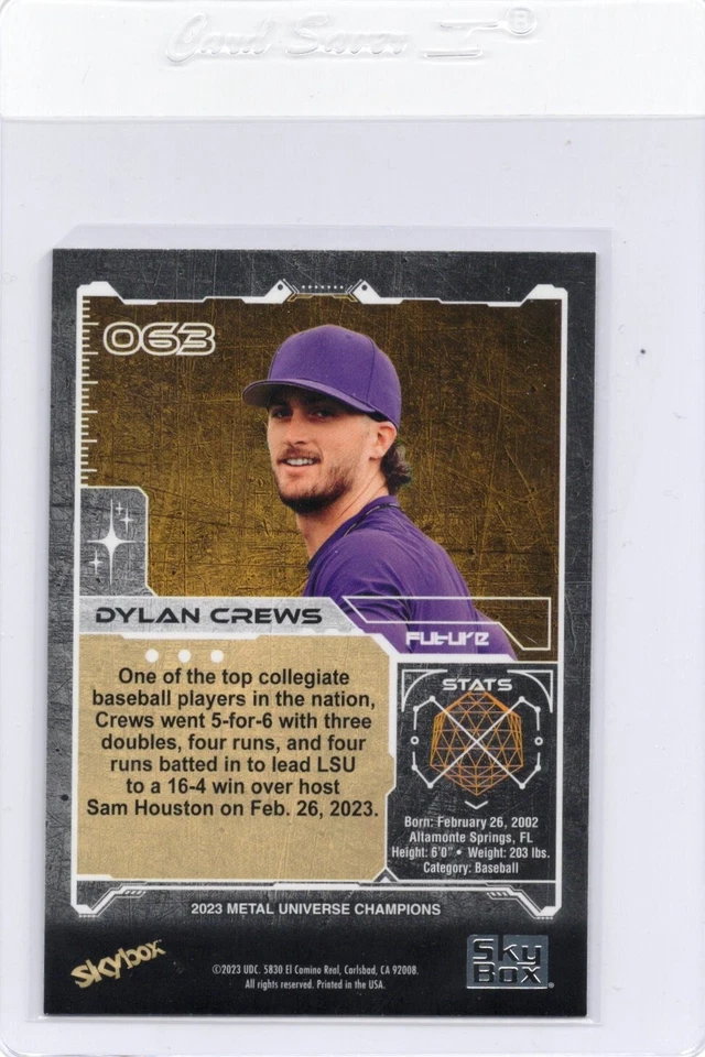 2023 Skybox Metal Universe Champions Dylan Crews #063 Rookie RC Nationals - Image 2 of 2
