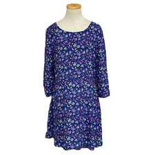 GAP Dress Women's 18 Plus Blue Pink Floral Long Sleeve A-Line Midi