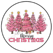 MERRY CHRISTMAS PINK CHRISTMAS TREES ENVELOPE SEALS LABELS STICKERS PARTY FAVORS