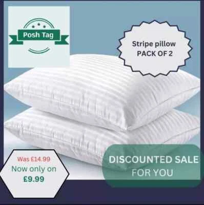 POSH TAG Hotel Quality Egyptian Stripe Pillows Luxury Soft Hollowfibre Filled - 2 Pack