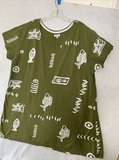 foxxy Women's Tunic Dress100% Cotton Flared Size 3 X Green & White
