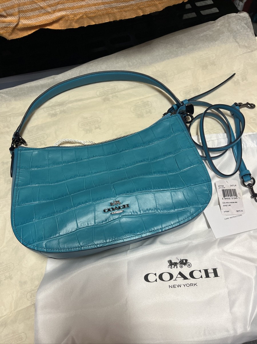 Coach 37733 Turquoise Leather Croc Chelsea Crossbody Handbag NWT