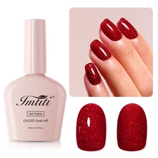 Imtiti Glitter Gel Nail Polish, Red Glitter Gel Polish Soak Off LED U V Shimmer