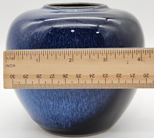 Vintage Dark Cobalt Blue Spatter Vase Japanese Art Pottery Round Blue Vase - Picture 9 of 9