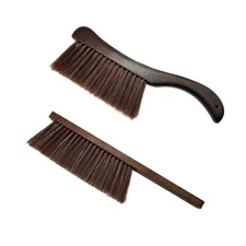 2 Pcs Wooden Hand Broom Brush, Dust Bench 1 Straight Shank ,1 Curved Handle