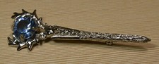 Vintage Scottish kilt pin brooch 9 cm long silver tone cloak pin stag deer desig