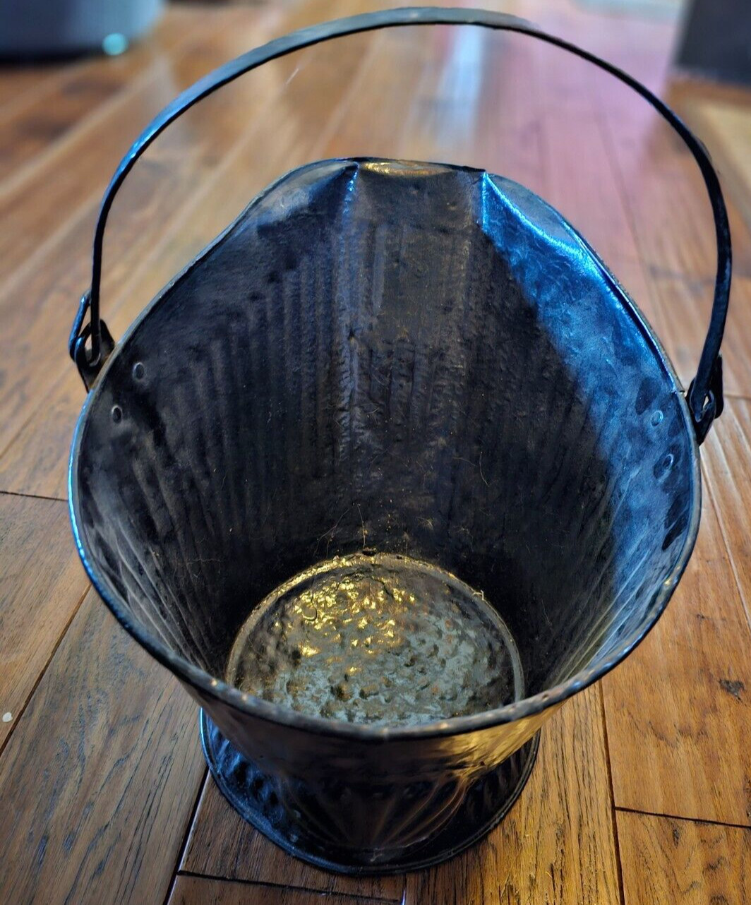 Vintage Ash Pail Galvanized Metal Fireplace Bucket Hearth Coal Scuttle