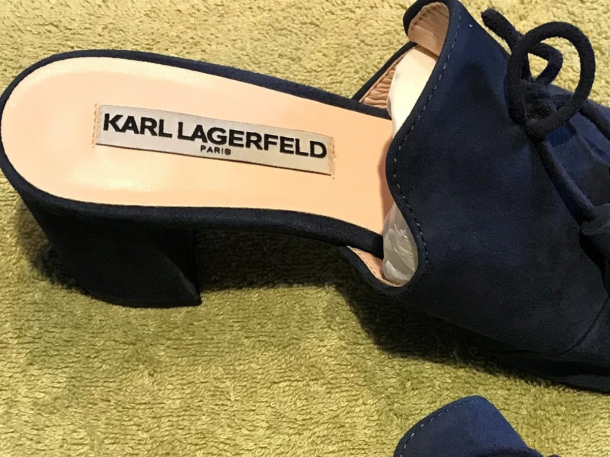Karl Lagerfeld Paris Holly Blue Tassel Sandals Suede Mules Shoes