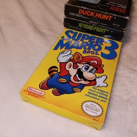 3 NES Game Boxes LOT = MATTE STICKER DUCK HUNT SUPER MARIO 3 GLOSS 10-YARD FIGHT
