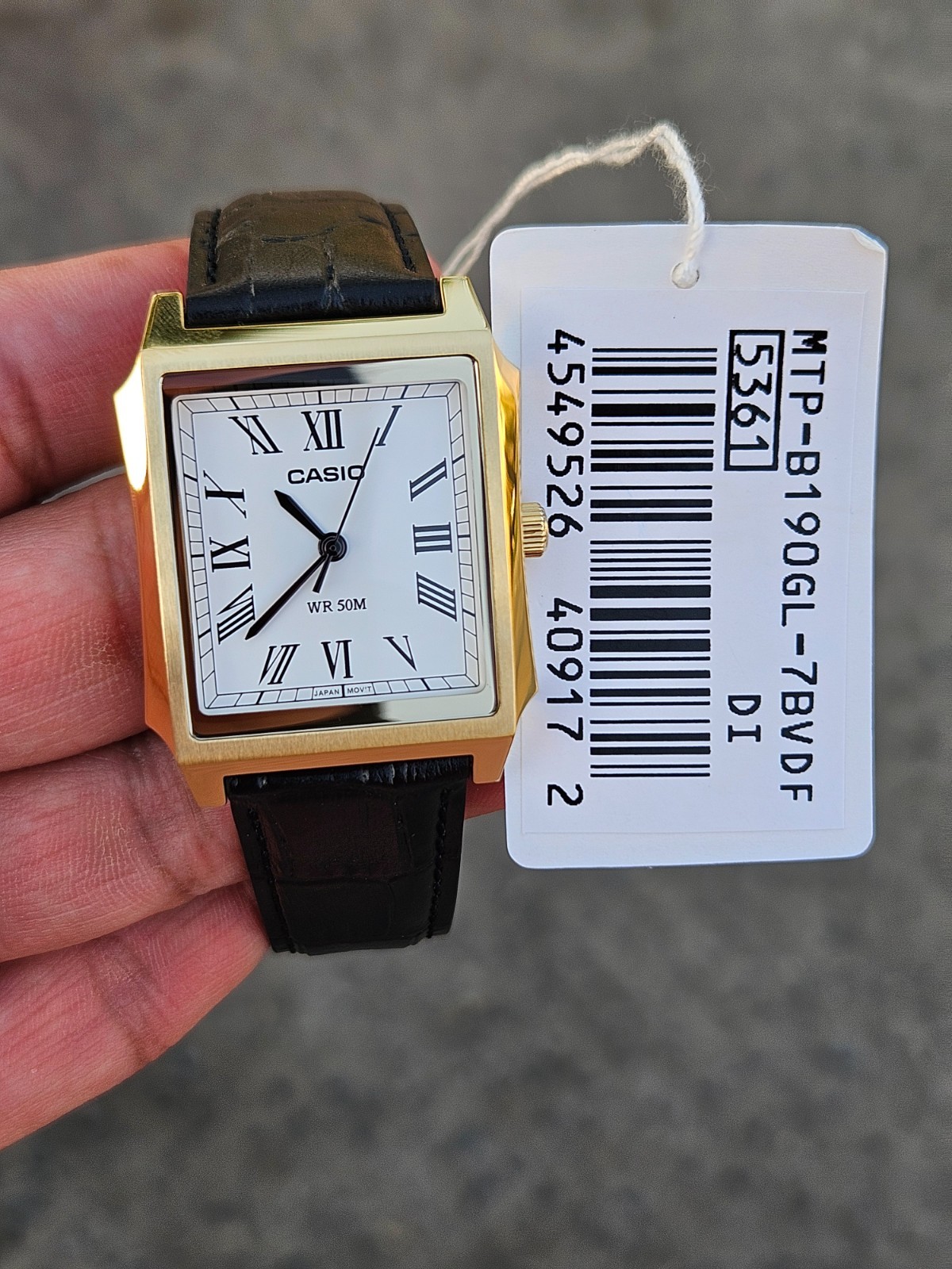 Casio MTP-B190GL-7BVDF Gold Rectangle Roman Dial Leather Strap 50M WR New ( Oct