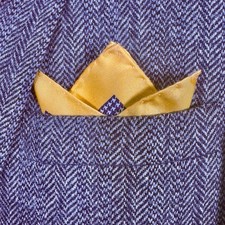 ETON 100 Silk Pocket Square Yellow Navy Houndstooth Made In Italy NWOT