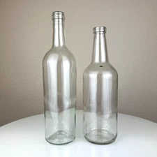 LOT OF 2 Assorted Empty Clear Glass Wine Bottles NO LABELS Crafts Decor Bar Lamp
