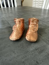 Two Vintage Copper Plated Baby Shoes Nursery Decor 4.25 L x 2 W x 2.5 H.