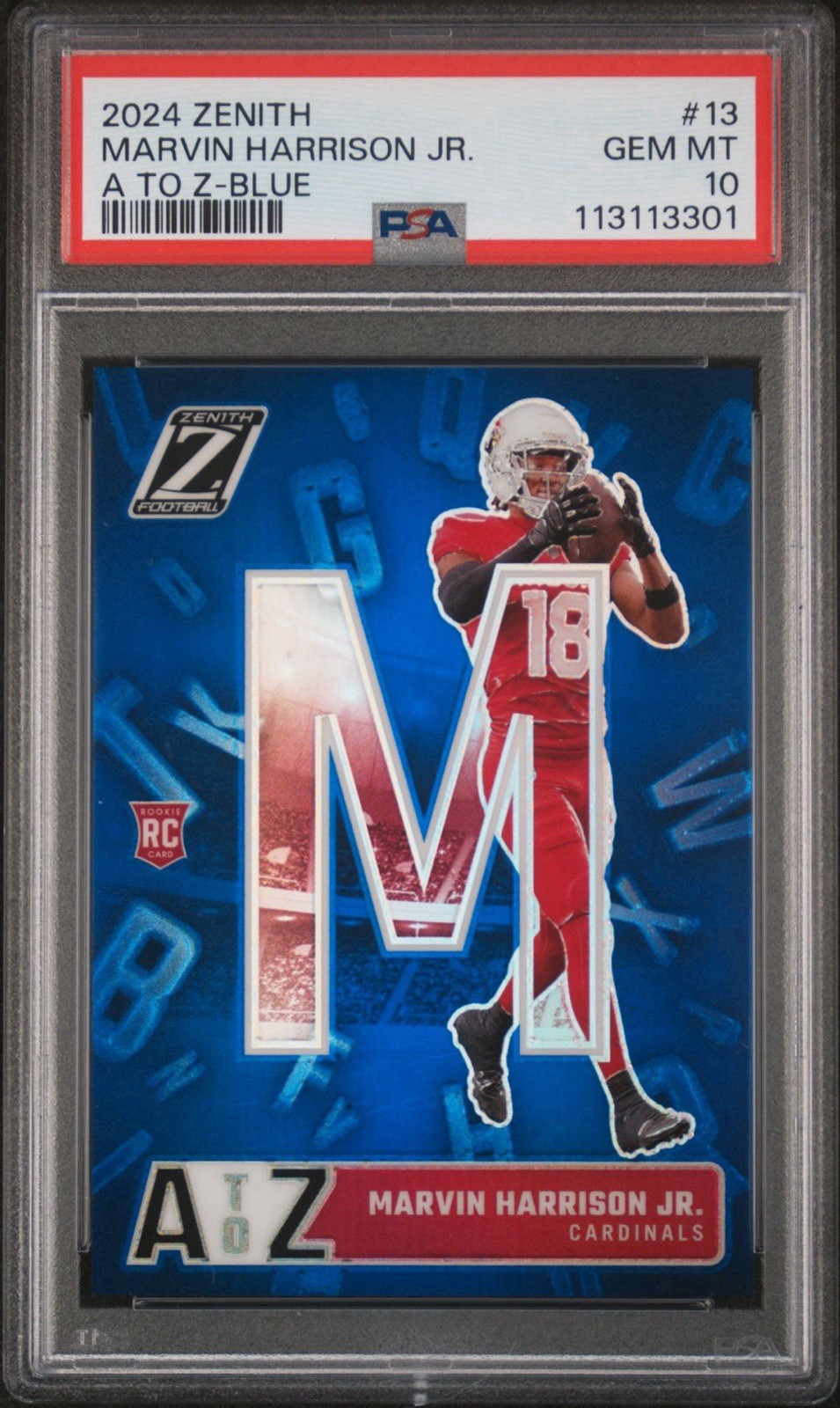 2024 Zenith Football - Marvin Harrison Jr. #13 A to Z Blue /25 (RC) PSA 10 POP 4 view 1