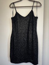 Express Black Sequin Strappy Mini Dress V Neck Sleeveless Size S