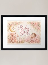 Baby Girl Floral Moon Nursery Keeps Framed Wall Art Poster Canvas Print Picture