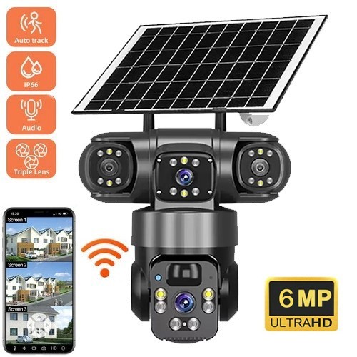 V380PRO 3 Lens 6MP Solar Home Security Camera Outdoor Wifi Wireless PTZ CCTV NEW
