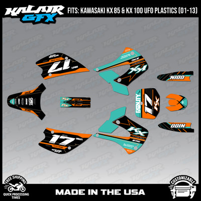 Graphics Kit for Kawasaki KX85 KX100 UFO Restyle 2001-2013 Axis Series - Teal