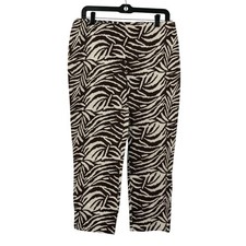 Chico's Animal Print Capri Pants Cream Brown Stretch Crop Zebra Size 1/Medium