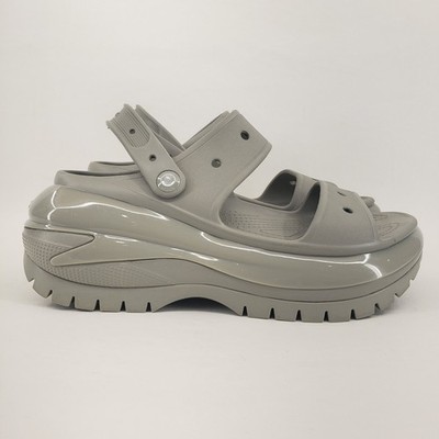 Crocs Womens Classic Mega Crush 207989 Gray Platform Wedge Sandal Clogs Size 10