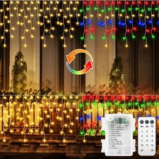 Echosari 10 Ft Christmas Icicle Lights Battery Operated 102LED Fairy Icicle L...
