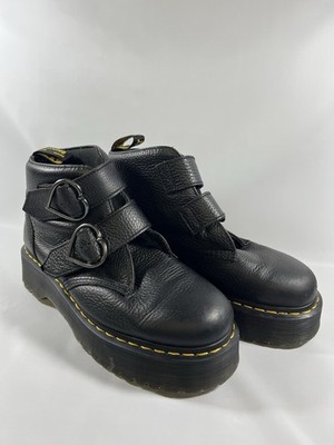Dr. Martens Devon Heart Leather Platform Boots Black Women s US Size 10