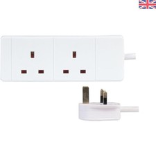 Flat Design 2m UK Extension Lead with 2 Angled Sockets & 13A Safety Rating