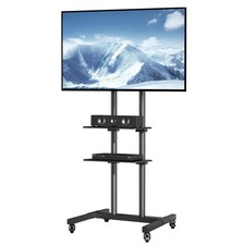 Mobile TV Stand, Mobile TV Cart for 32 to 70 inch TVs, Height Adjustable Portabl