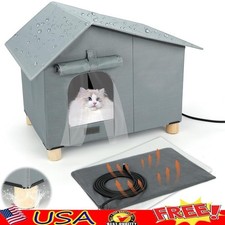 Weatherproof Heated Cat House Elevated Outdoor Shelter Dual Exit Easy Clean New