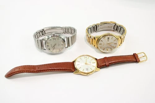 Vintage Seiko Gold Tone & Steel Mechanical Watches SPARES/REPAIRS x 3