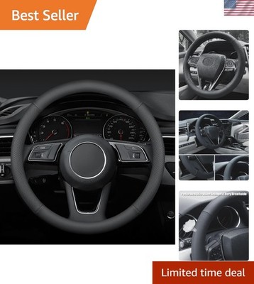 Black Microfiber Steering Wheel Cover 14.5-15 Inch for Safety & Comfort