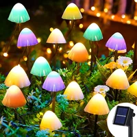 Garten Deko DraußEn 7M 20 Led Solar Pilze Lichterkette， Solar Pilzlampe 2 Modi F