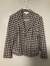St John Collection by Marie Gray Knit Blazer Women Houndstooth Sz 14