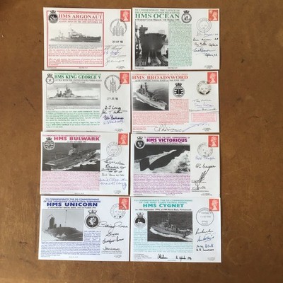 Marine HMS und U-Boote Cover signiert (HMS Victorious, HMS King George V etc.) J