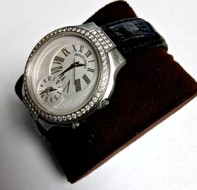 PHILIP STEIN TESLAR STAINLESS STEEL WATCH DUAL TIME -  DIAMOND BEZEL- 38mm large