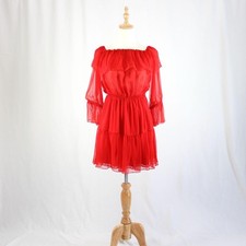 GUCCI Women's Red Silk Chiffon Mini Dress Size 38 Flare Vintage Excellent