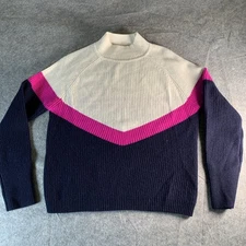 Aqua Bloomingdale’s 100% Cashmere Mock Neck Colorblock Sweater Medium NWOT