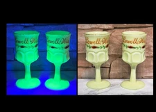 Lot of 2 Victorian Era Custard Glass Uranium Souvenir Goblet Lowell Wisconsin 