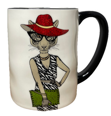 Anthropomorphic Hipster Tiger Cat Stoneware Mug 17.5oz  Signature Houseware