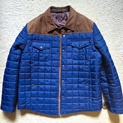 Tasso Elba Men’s Quilted Snap Front Jacket Lined w/ Pockets Blue Brown 2XL - product listing photo