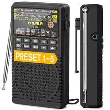 PRUNUS J-165 Portable Radio AM FM, Preset 1-5 Station Buttons, Pocket, Black