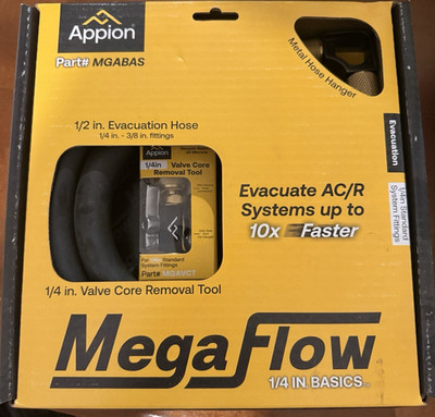 Appion MegaFlow 1/4'' Basics Evacuation Hose Kit w/ Valve Core Tool & Hanger