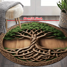 100 100cm 1pc Non-Slip Round Mat - Machine Washable Mat with Tree Root Design in