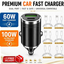 Samsung 100W/60W Super Fast Car Charger Dual Port Fast Charging All Cables Lot