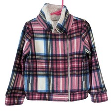 Arizona Jean Co Y2K Pink Plaid Fleece Lined Asymmetrical Zip Up Coat Size 4