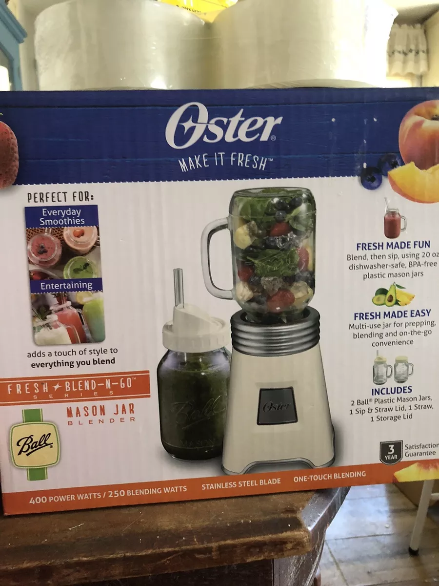 Oster Blend N Go Mason Jar Blender, with (2) 20 oz. BPA-free Plastic Jars,  Black