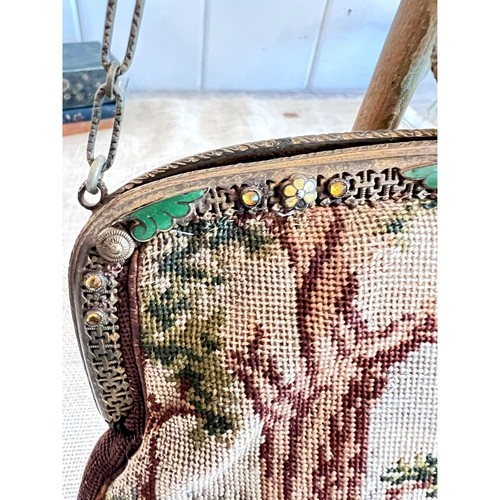 Antique French Gold Filigree Jewelled Framed Tapestry Brocade Evening Purse - Picture 8 of 14