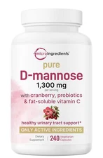 Pure D Mannose 1300mg with Cranberry & Probiotics for Urinary Health 240 V Caps